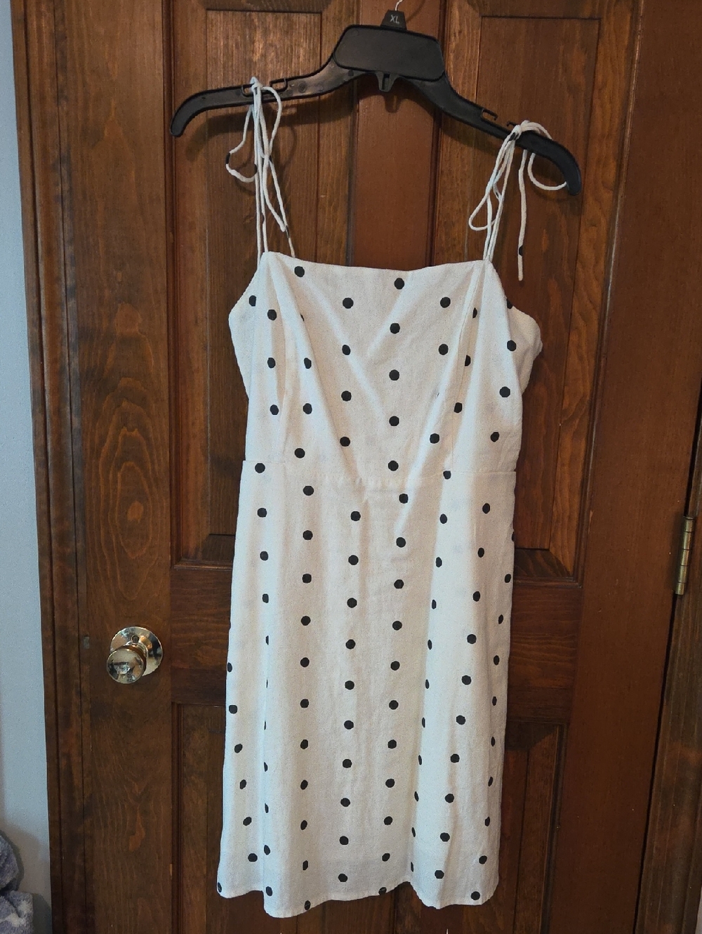 Old Navy White Dress with Black Polka Dots and Tie Straps
